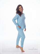 Breathable, lightweight and ultra soft, our long-sleeve pajamas are a must-have for all women.  100% Egyptian cotton with Suedine is excellent for women who may overheat at night and like an extra softness! Feel comfy & empowered at home.